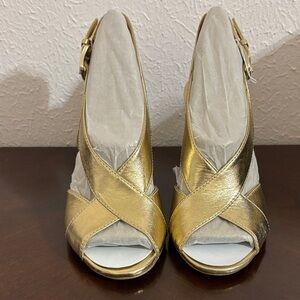 Michael Kors Women’s Gold Peep-Toe Slingback Heels